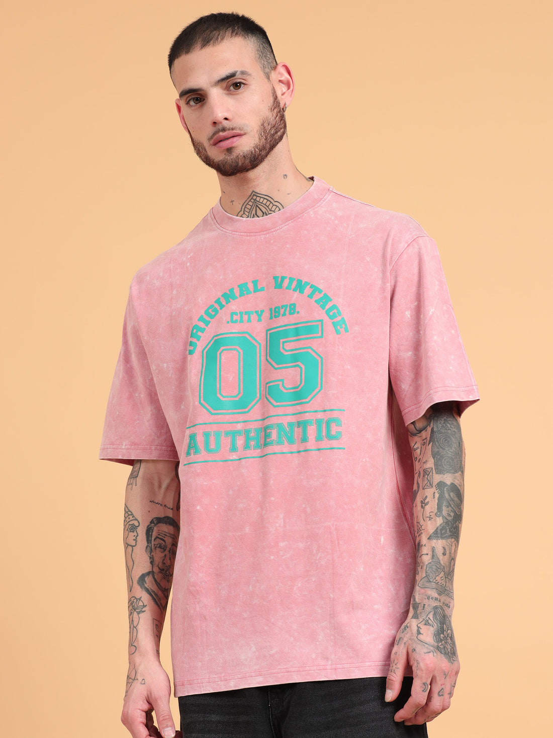 Original Vintage: Pink Typography Print Acid Wash Oversized Tshirt