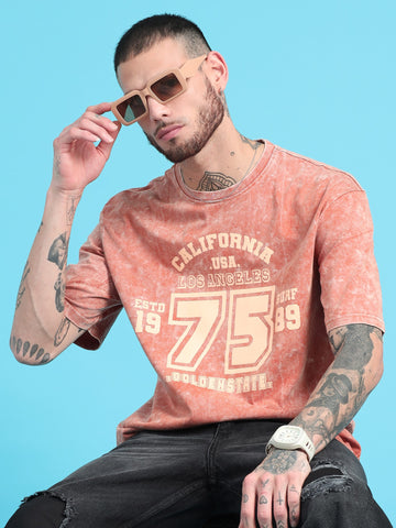 California 75: Rust Typography Print Acid Wash Oversized Tshirt