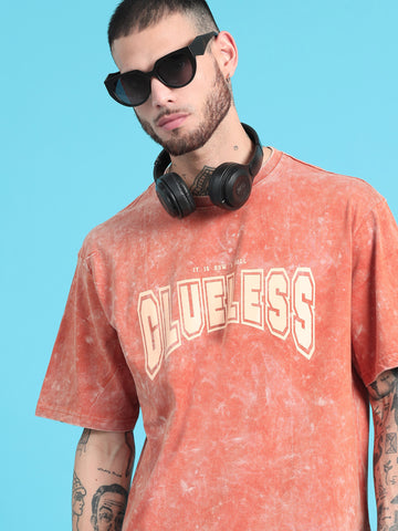Clueless: Rust Typography Print Acid Wash Oversized Tshirt