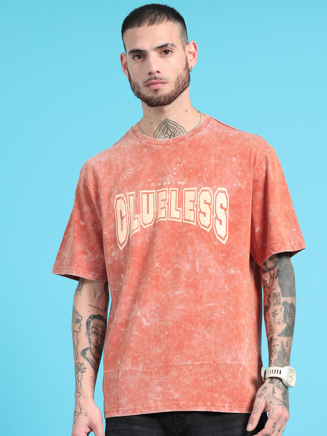 Clueless: Rust Typography Print Acid Wash Oversized Tshirt