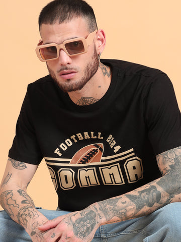 Football 2024: Black Typography Print Regular Fit Tshirt