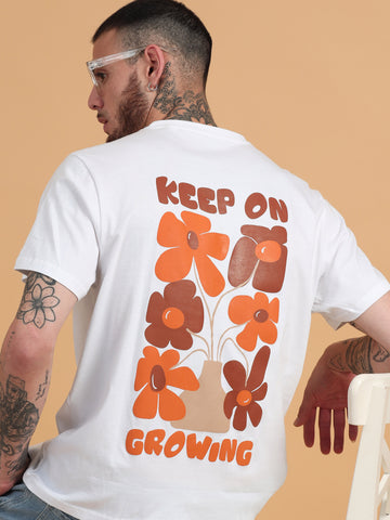 Keep on Growing: White Graphic Print Regular Fit Tshirt