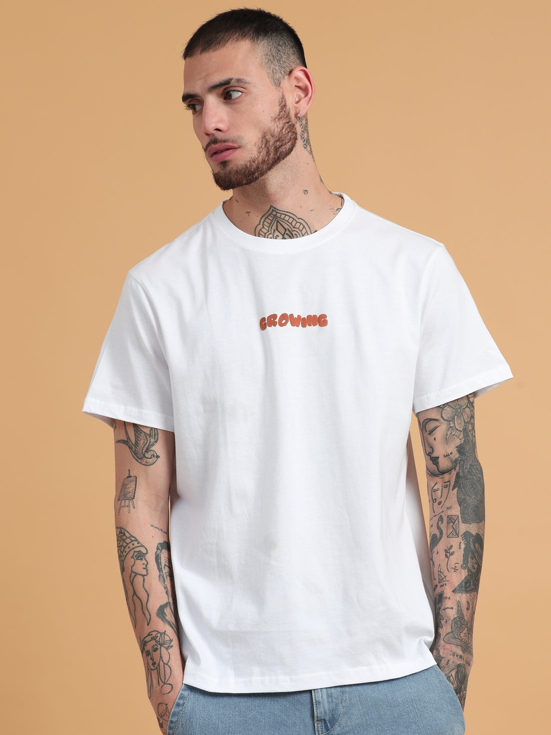 Keep on Growing: White Graphic Print Regular Fit Tshirt