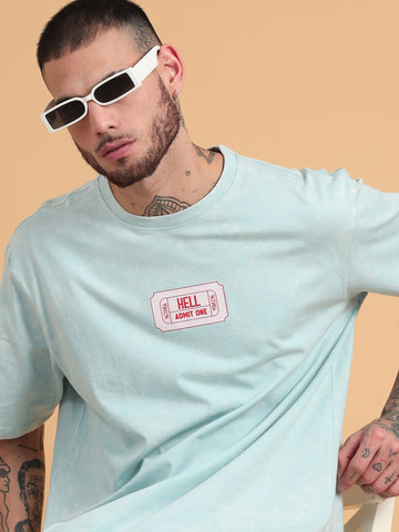 Ticket to Hell: Aqua Graphic Print Acid Wash Oversized Tshirt