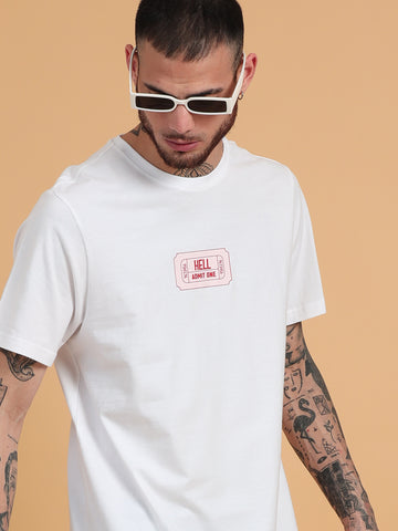 Ticket to Hell: White Graphic Print Regular Fit Tshirt