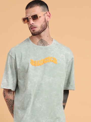 Shucks: Sage Typography puff Print Acid Wash Oversized Tshirt