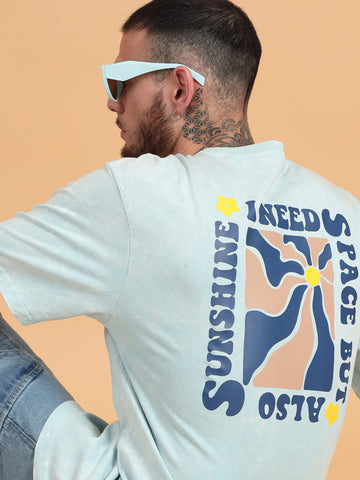 Space and Sunshine: Aqua Graphic Print Acid Wash Oversized Tshirt