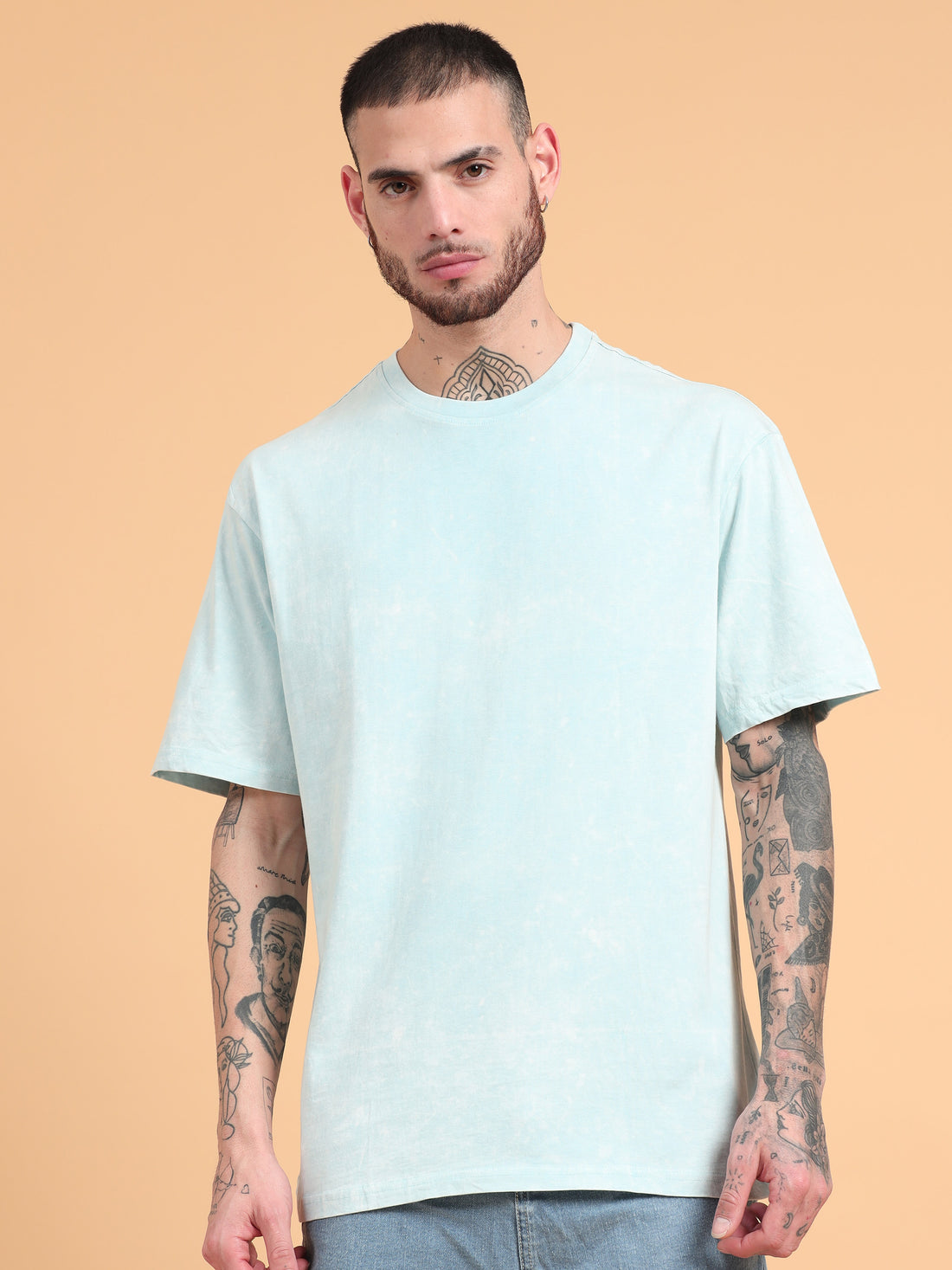 Space and Sunshine: Aqua Graphic Print Acid Wash Oversized Tshirt