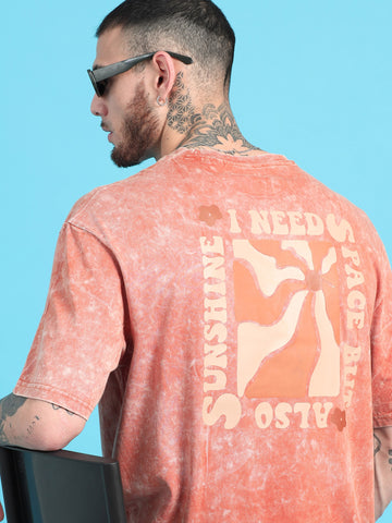 Space and Sunshine: Rust Graphic Print Acid Wash Oversized Tshirt