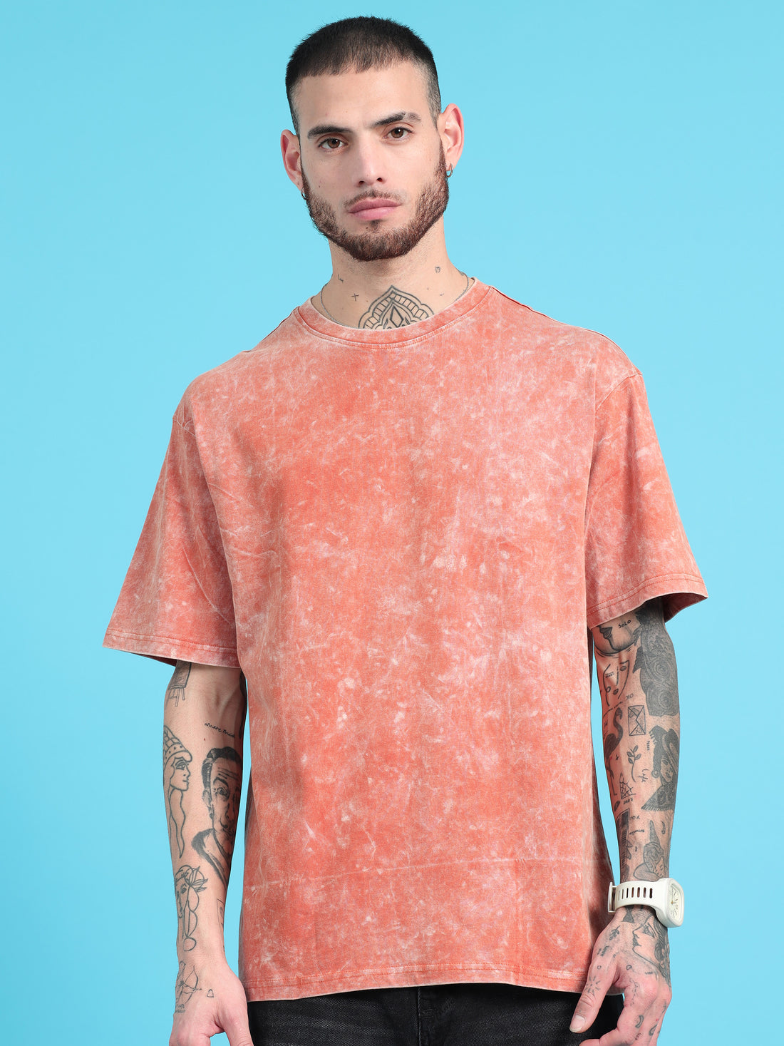 Space and Sunshine: Rust Graphic Print Acid Wash Oversized Tshirt