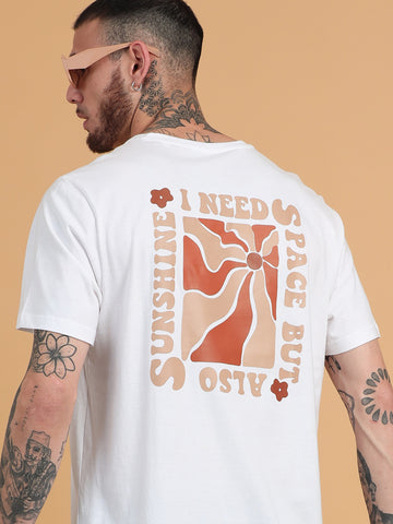 Space and Sunshine: White Graphic Print Regular Fit Tshirt