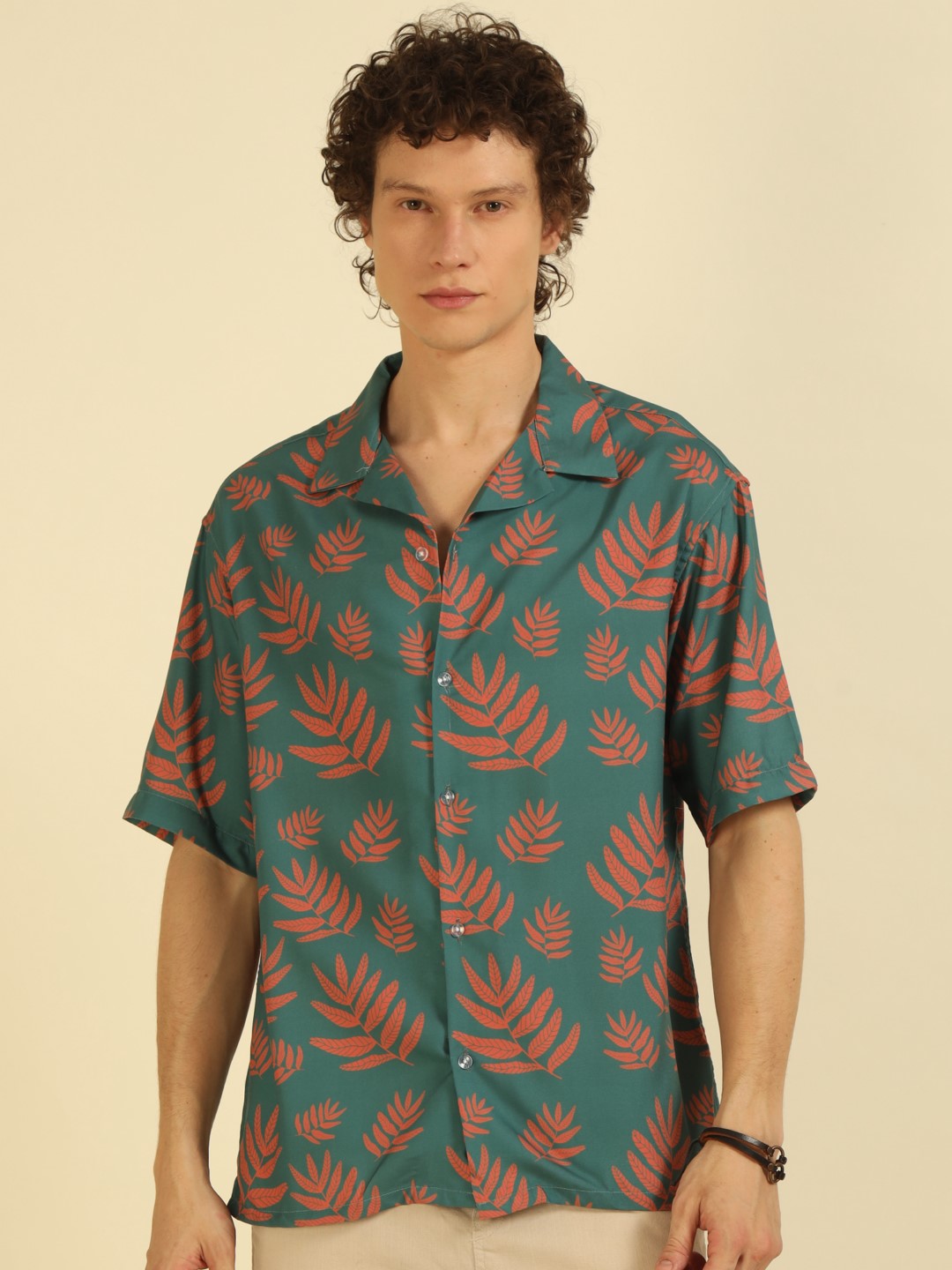 Green Floral Print Oversized Fit Shirt