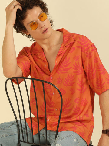 Rust Floral Print Oversized Fit Shirt