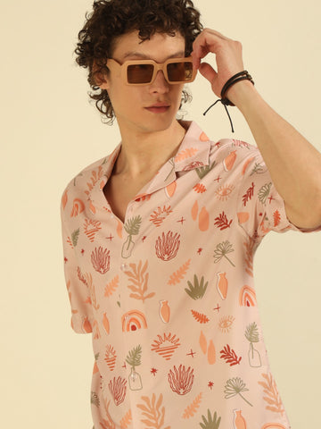 Biscuit Brown Floral Print Oversized Fit Shirt