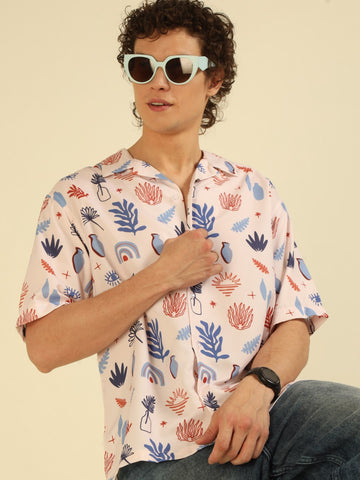 Cream Floral Print Oversized Fit Shirt