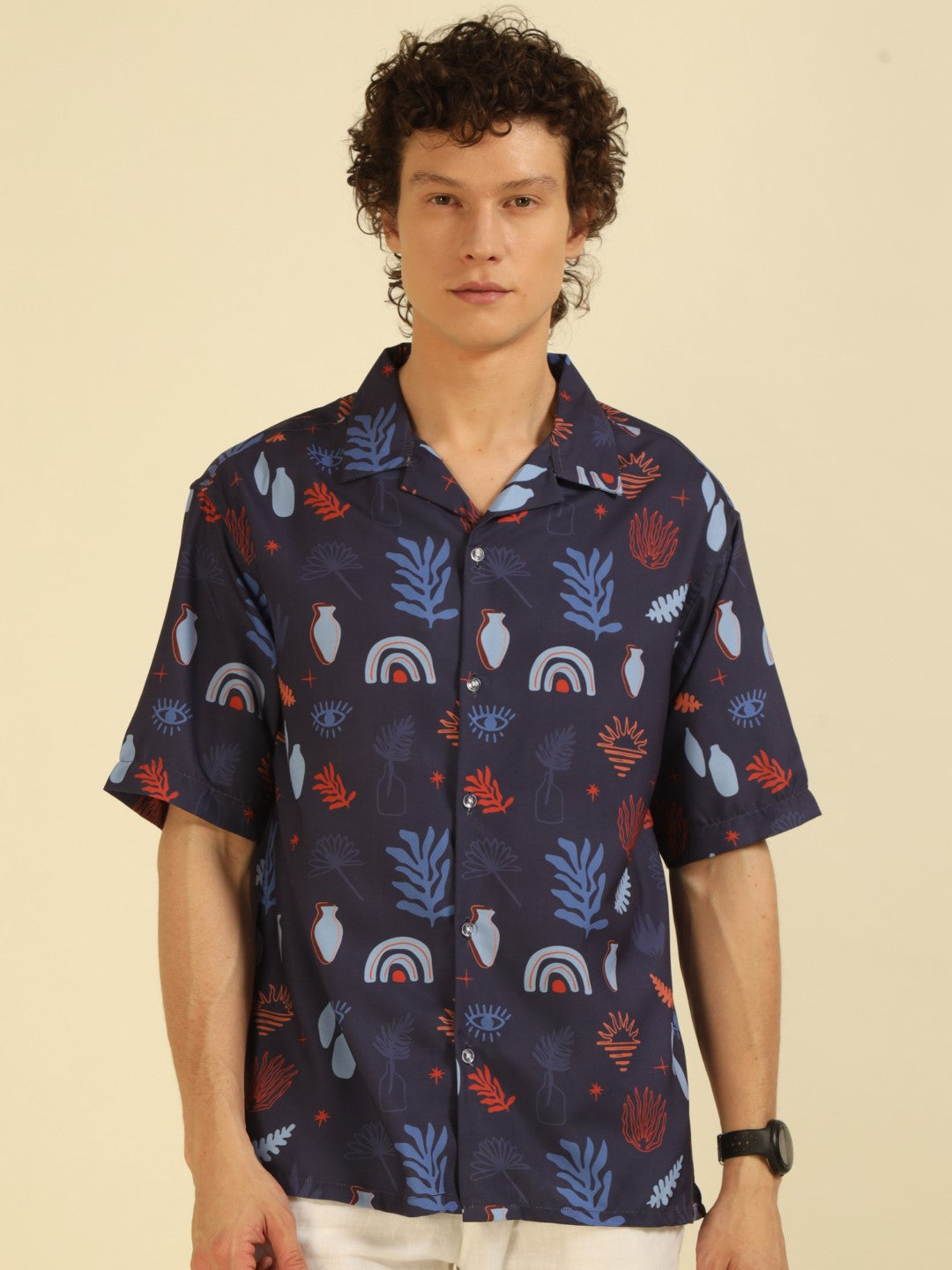 Navy Floral Print Oversized Fit Shirt