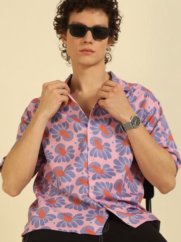 Lilac Floral Print Oversized Fit Shirt