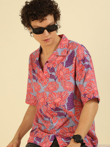 Pink Floral Print Oversized Fit Shirt