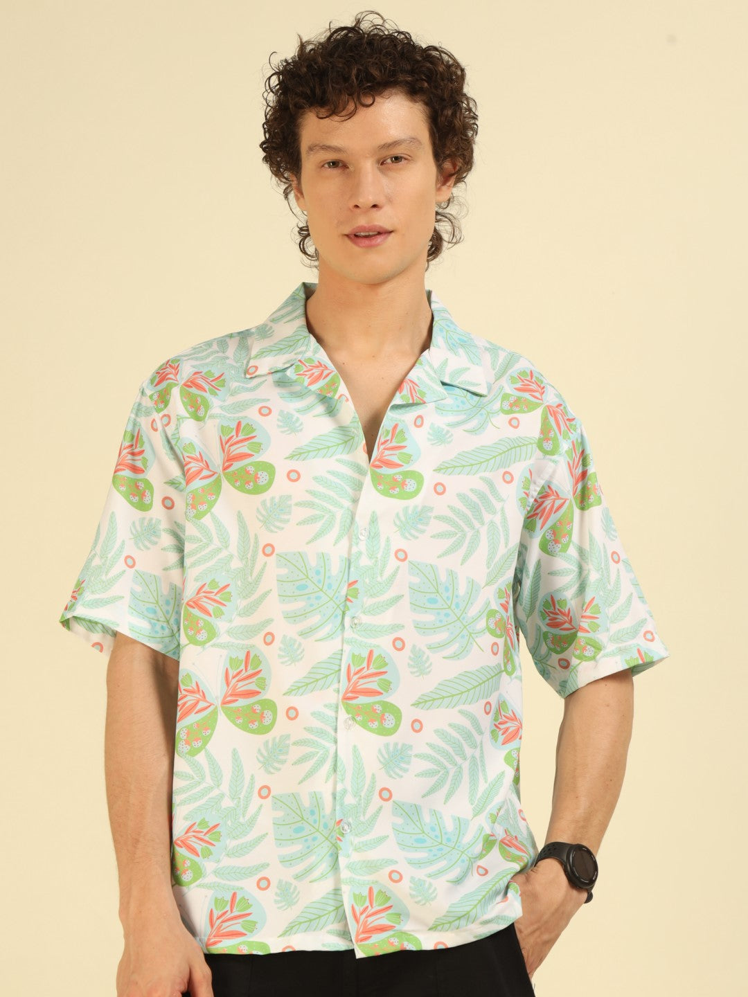 White Floral Print Oversized Fit Shirt