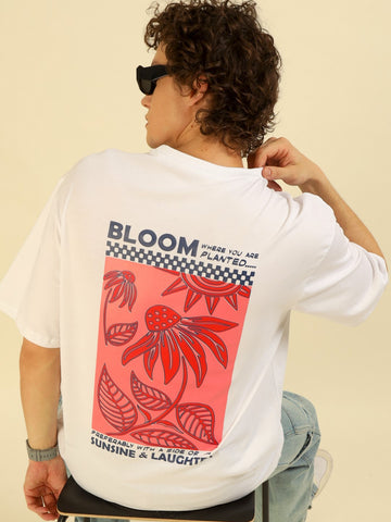 White Typography Print Oversized Half-sleeve Tshirt