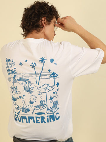 White Typography Print Oversized Half-sleeve Tshirt