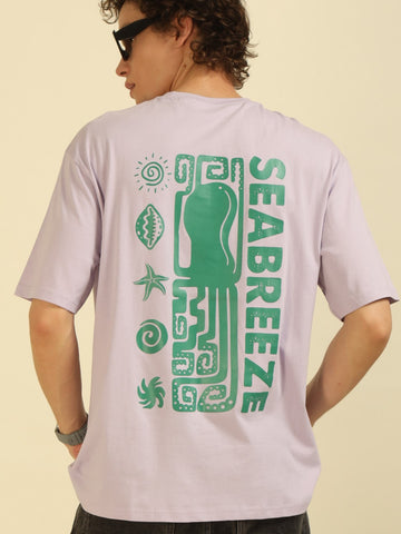 Lilac Typography Print Oversized Half-sleeve Tshirt