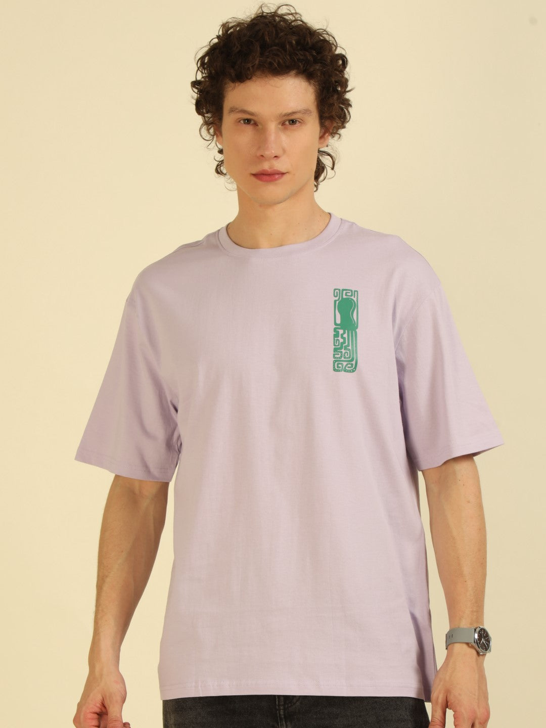 Lilac Typography Print Oversized Half-sleeve Tshirt