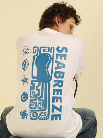 White Typography Print Oversized Half-sleeve Tshirt