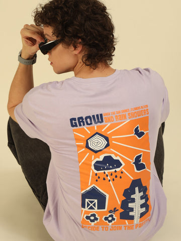 Lilac Typography Print Oversized Half-sleeve Tshirt