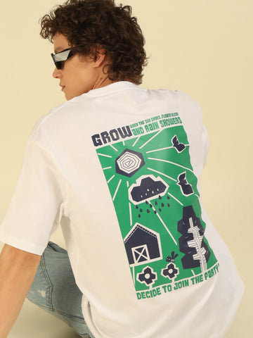 White Typography Print Oversized Half-sleeve Tshirt