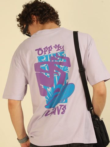 Lilac Typography Print Oversized Half-sleeve Tshirt