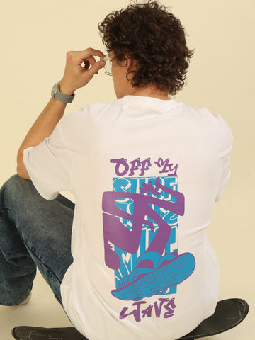 White Typography Print Oversized Half-sleeve Tshirt