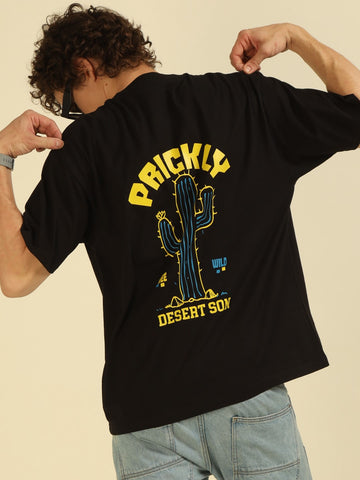 Black Typography Print Oversized Half-sleeve Tshirt