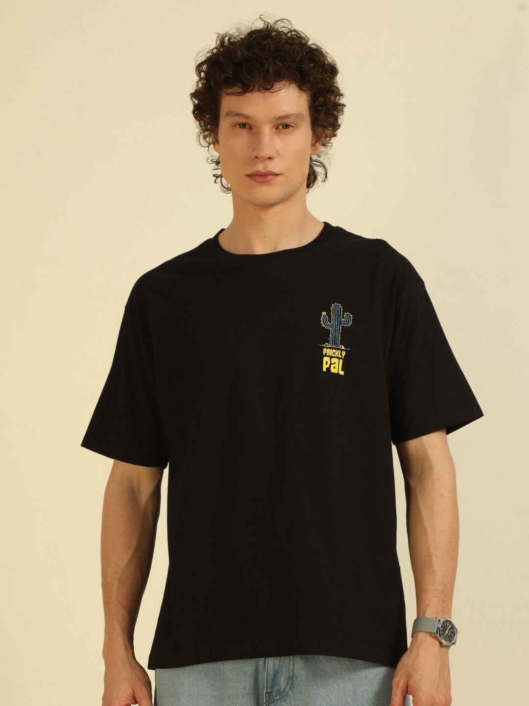 Black Typography Print Oversized Half-sleeve Tshirt