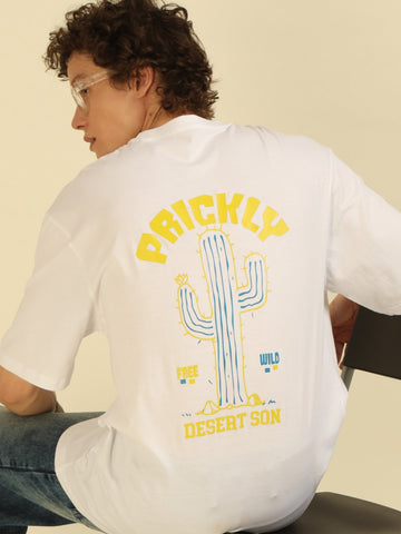 White Typography Print Oversized Half-sleeve Tshirt