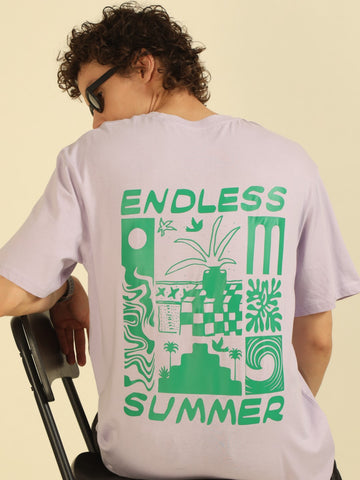 Lilac Typography Print Oversized Half-sleeve Tshirt