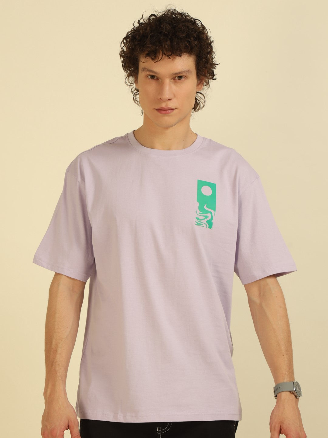 Lilac Typography Print Oversized Half-sleeve Tshirt