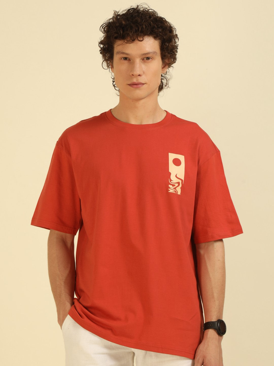 Rust Typography Print Oversized Half-sleeve Tshirt