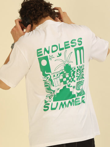 White Typography Print Oversized Half-sleeve Tshirt