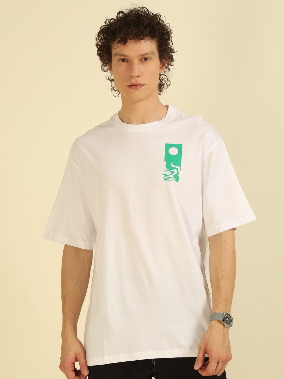 White Typography Print Oversized Half-sleeve Tshirt
