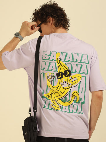 Lilac Typography Print Oversized Half-sleeve Tshirt