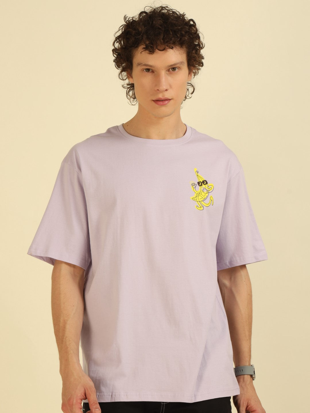 Lilac Typography Print Oversized Half-sleeve Tshirt