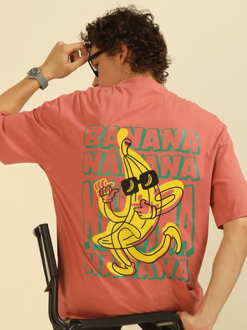 Rust Typography Print Oversized Half-sleeve Tshirt