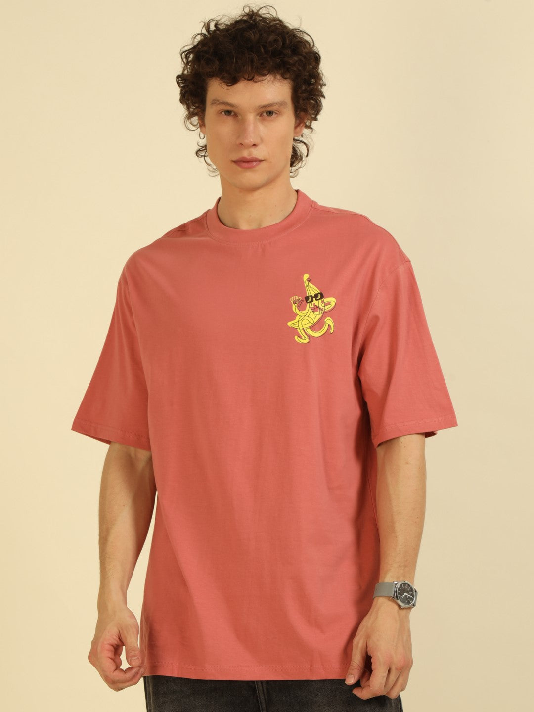 Rust Typography Print Oversized Half-sleeve Tshirt