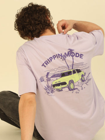 Lilac Typography Print Oversized Half-sleeve Tshirt