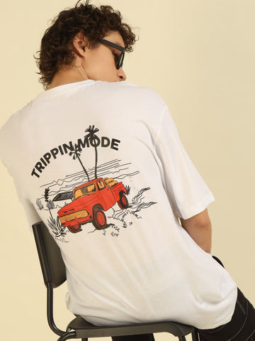 White Typography Print Oversized Half-sleeve Tshirt